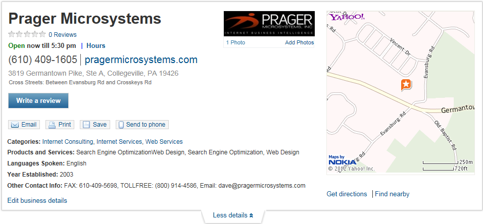 Yahoo Directory Listing of Prager Microsystems